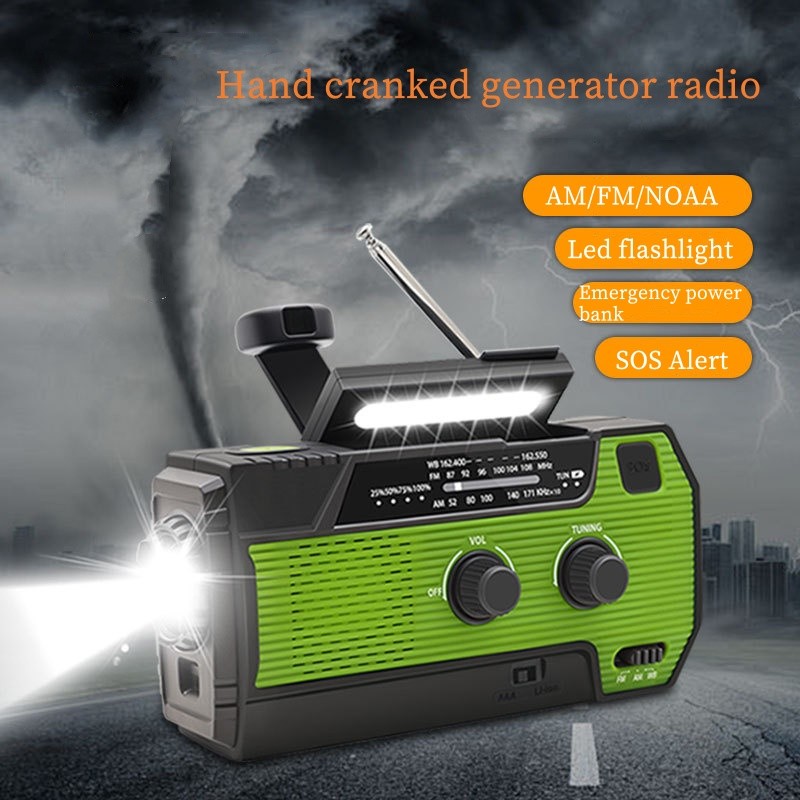 Hand Crank Solar Emergency Radio – Portable FM/AM/NOAA Weather Radio with Power Bank, Flashlight & P