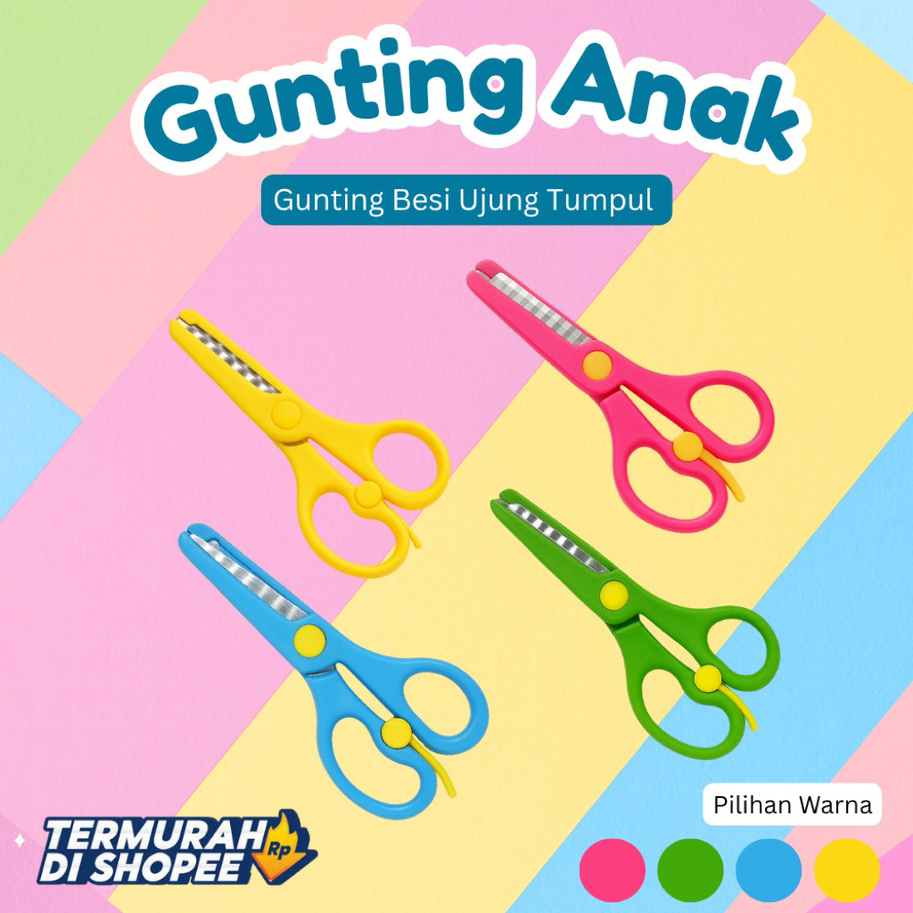 

KIDSINK Gunting Anak Warna-Warni | Gunting Kertas Besi Aman & Tumpul | Alat Kerajinan Anak 3+ Tahun