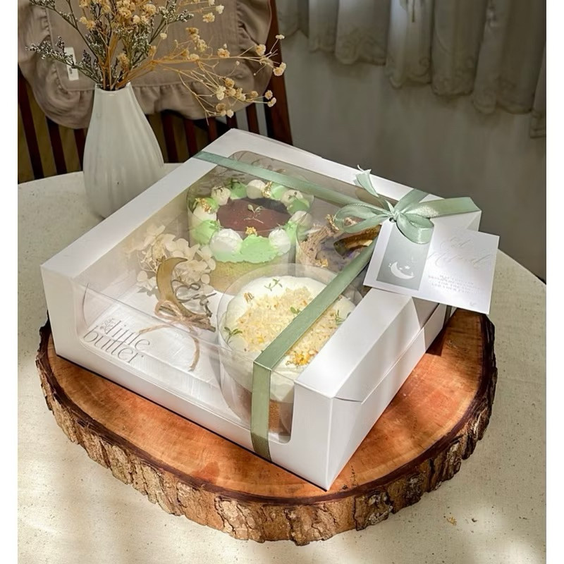 Kotak Kue Putih Premium 22x22x10 / 25x25x10 Window Atas + Depan Box Kue Mewah