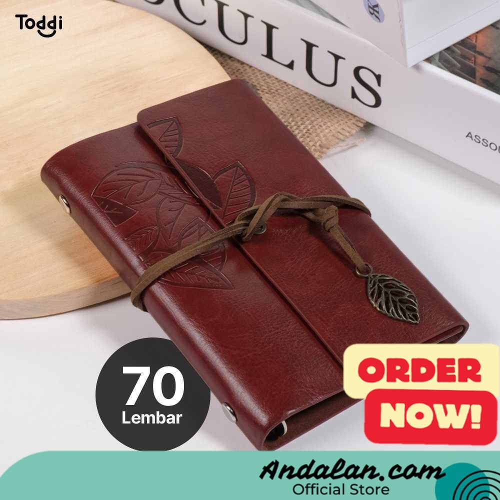 

Toddi PHANTACI Buku Catatan Binder Kulit Retro Leaf Kertas B7 - BSD666