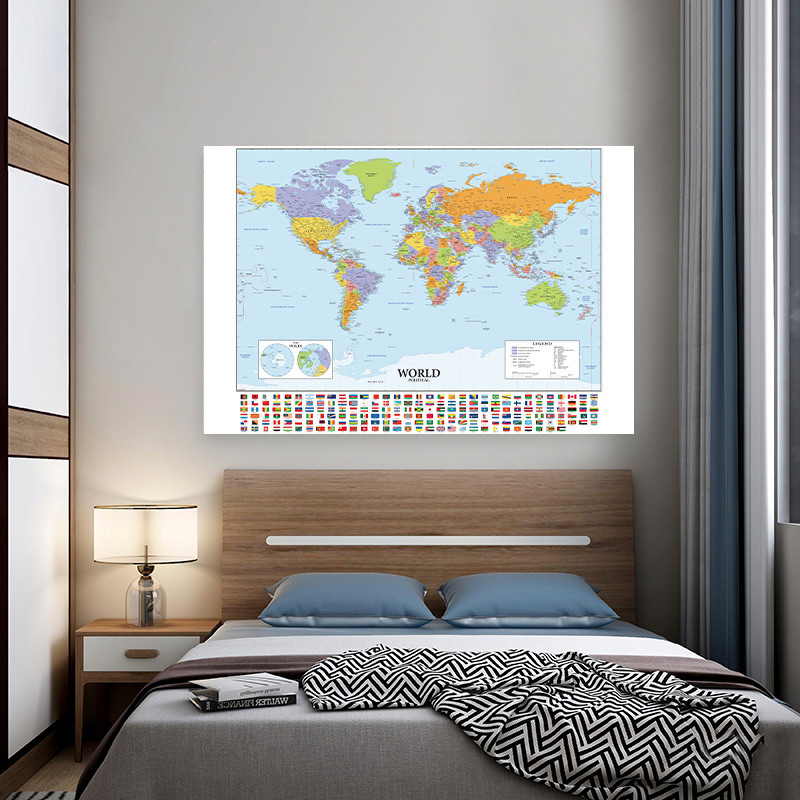 

Classic World Map 150x100cm Wall Hanging Picture Non-woven Canvas Painting Decor Card Poster Home Decoration School Supplies