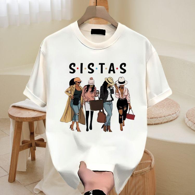 T-shirt lengan pendek, gaya fashion jalanan Korea, T-shirt bermotif, lengan pendek, longgar, untuk p