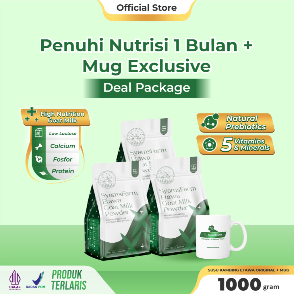 

PAKET HEMAT!!! Ternak Syams - Deal Package Mendapatkan 3 Susu Kambing Etawa 1kg dan Free Mug Exclusive