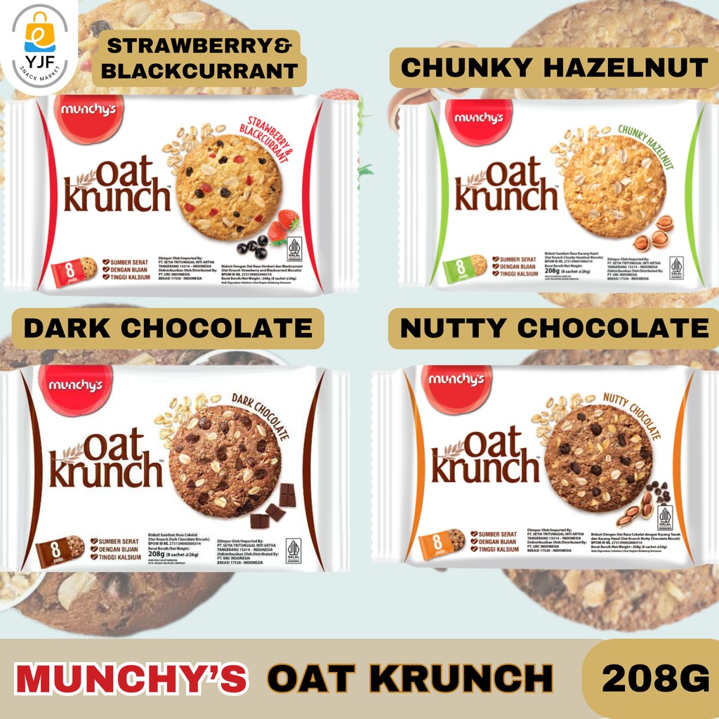 

Munchy's Oat Krunch Dark Chocolate 208g / Chunky Hazelnut 208g / Nutty Chocolate 208g / Oat Krunch Strawberry&Blackcurrant 208g