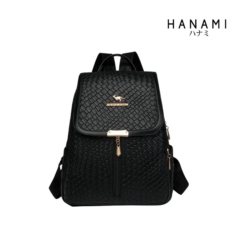 HANAMI Tas Ransel Murah Kulit TA1133B5 Fashion Kekinian Hitam Remaja Backpack Kerja Wanita Mirena Se