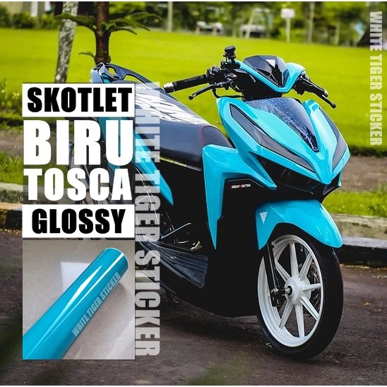 SKOTLET STIKER MOTOR BIRU TOSCA GLOSY SCOTLITE BLUE TOSCA GLOSY SKOTLET BIRU TOSKA GLOSY SKOTLET GLO