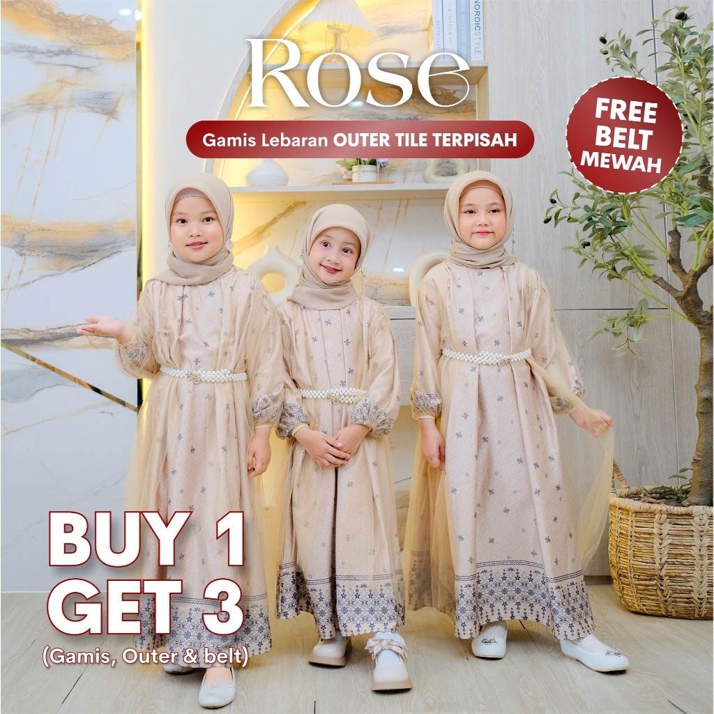 Baju Lebaran Kekinian Termurah Muslimah anak cantik / [FREE BELT] Rose Gamis Baju Lebaran Anak Outer