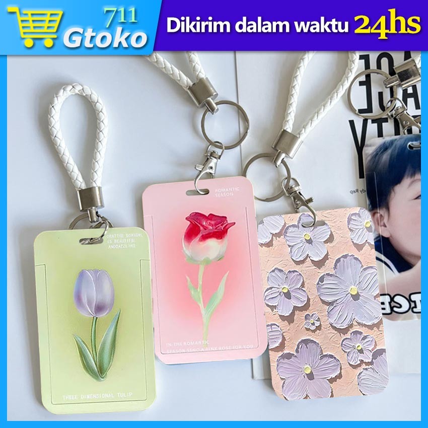 

ID Card Holder Aesthetic Motif Bunga Mawar Lukisan Dengan Tali Tempat Kartu Photocard Foto Card Sekolah Kantor