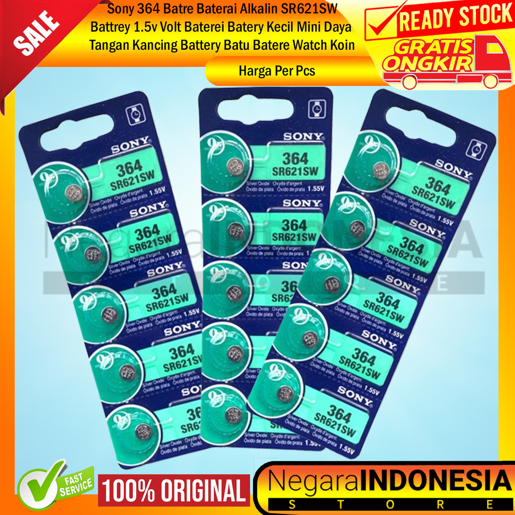 Sony 364 SR621SW Batery Kecil Mini Tangan Kancing Alkaline Battrey 1.5v Volt Batre Jam Baterai Bater