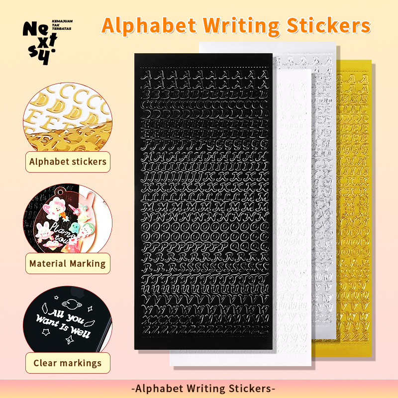 

[READY] Nextsy Stiker Huruf Gold Silver Black White Alphabet Sticker Label Stamping Lettering Aesthetic