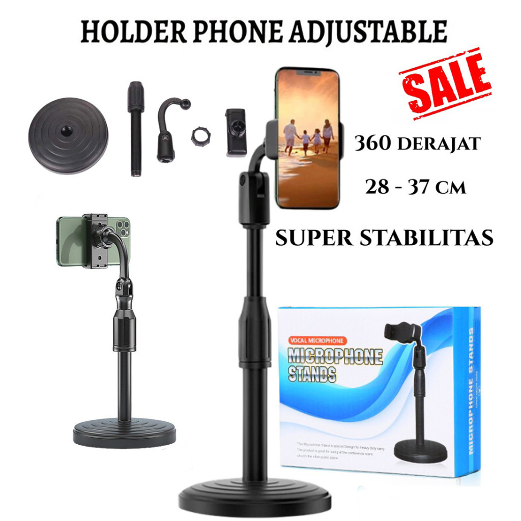 Stand HP Adjustable 360 derajat Holder Meja Phone Holder Tiang Holder Stand Live Holder HP Best Sell