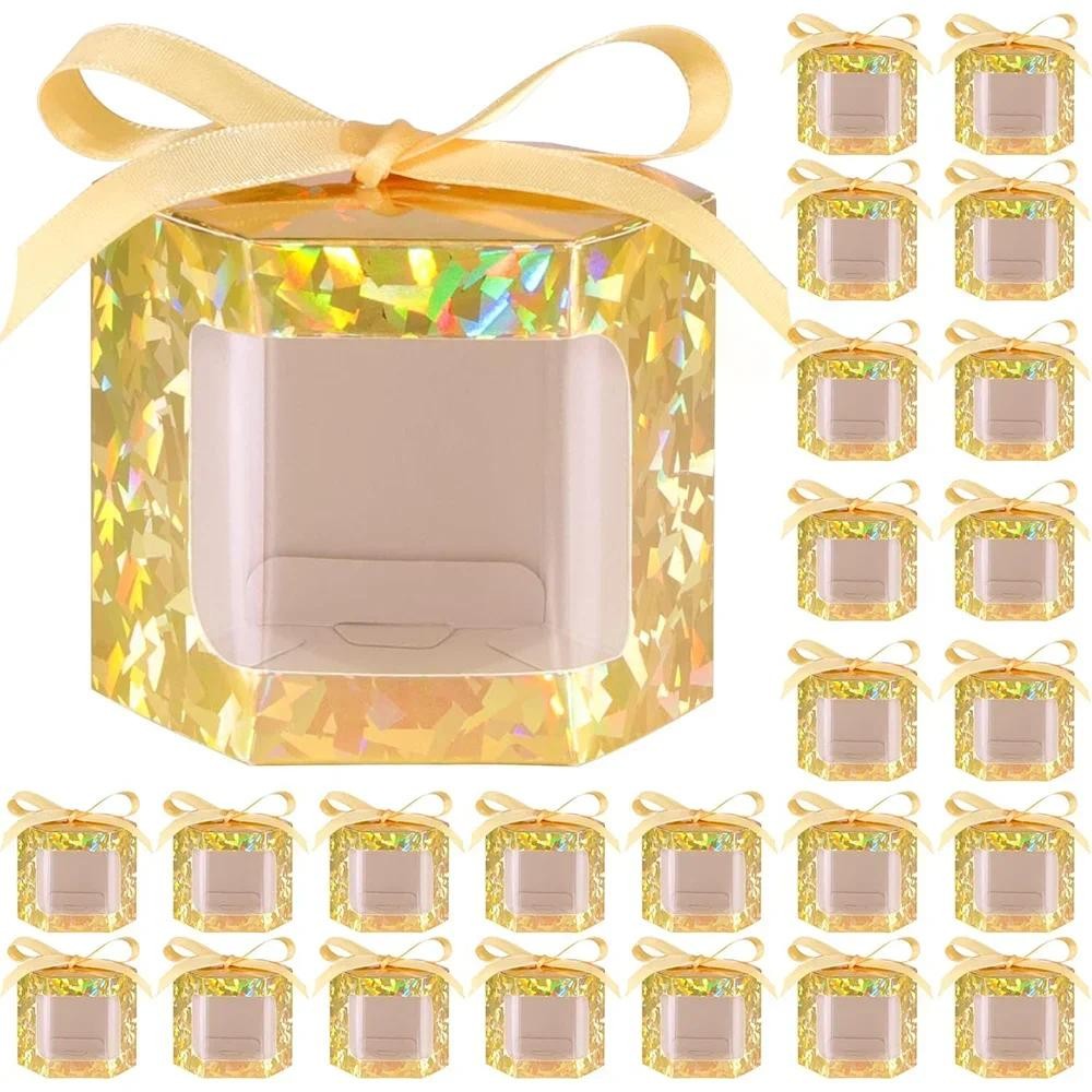 

10pcs Hexagon Cake Box Candy Boxes with Clear PVC Window Presents Flowers Sweets Packge Box Birthday Gift Packaging Paper Bags