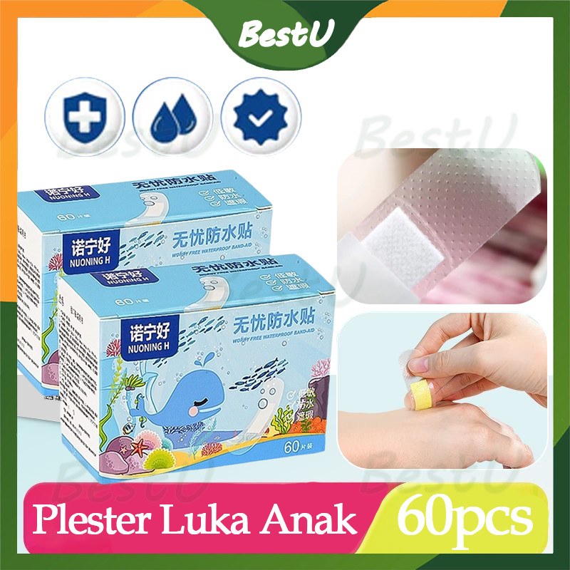 60 Pcs Plesterin Plester Luka Transparan Anti Air/Plester Luka Anak