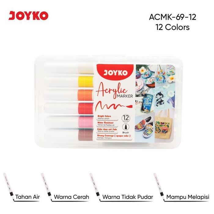 

【M-MT】BIG SALE!!! Acrylic Marker Spidol Akrilik Joyko ACMK-69 - ACMK-69-12WARNA