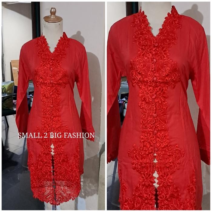 kebaya merah cabe tunik katun bordir