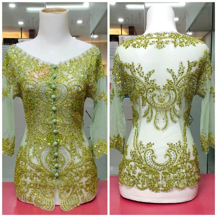 kebaya full payet / kebaya wisuda dan tunangan - hijau olive, M