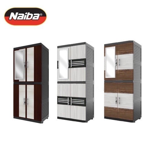 Naiba 9524 / 9504 / 9624 / 9604 (BODY FULL HITAM) - Lemari Pakaian Plastik Naiba Jumbo Kaca + Kunci 