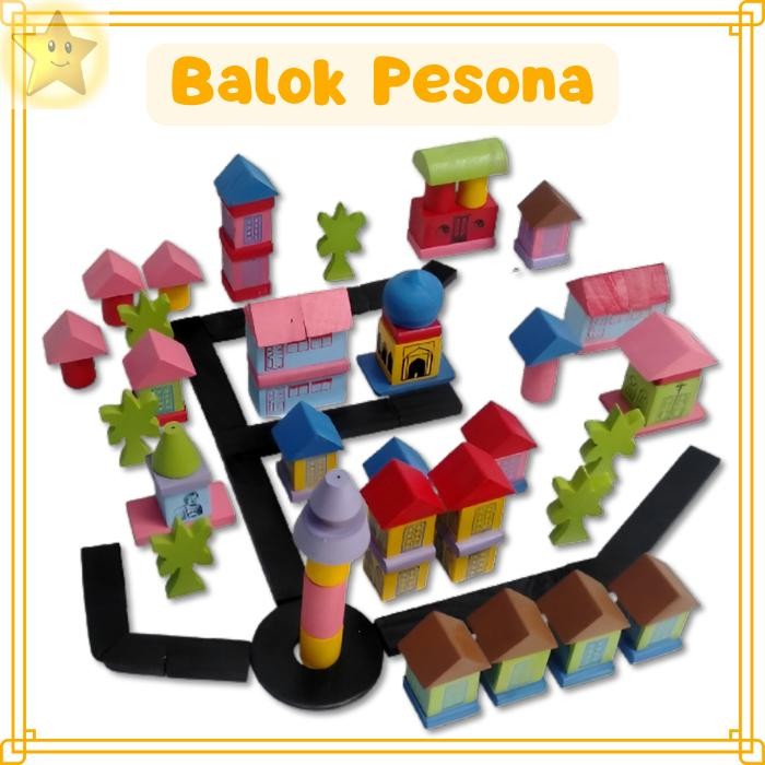 Mainan Edukasi Anak Edutoys Kayu Balok Pesona - Membangun Kota
