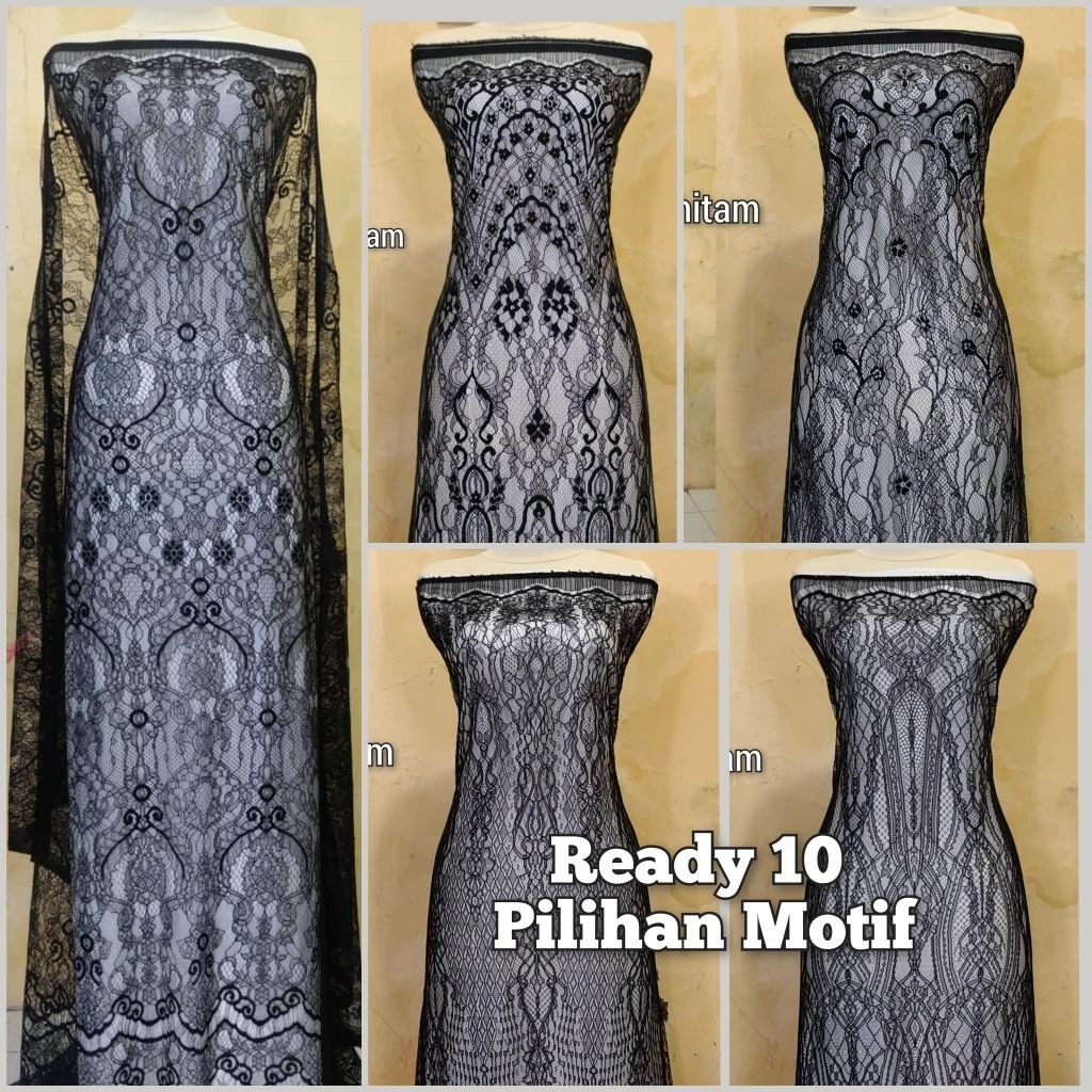 KAIN BROKAT CHANTILY LACE SERIAN WARNA HITAM