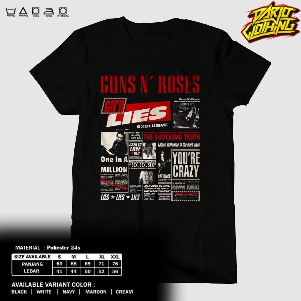 Kaos DarjoClothing -  KAOS BAND - KAOS GNR LIES - BAJU GNR RED LIES - BAJU MUSIK ROCK METAL - COLOr