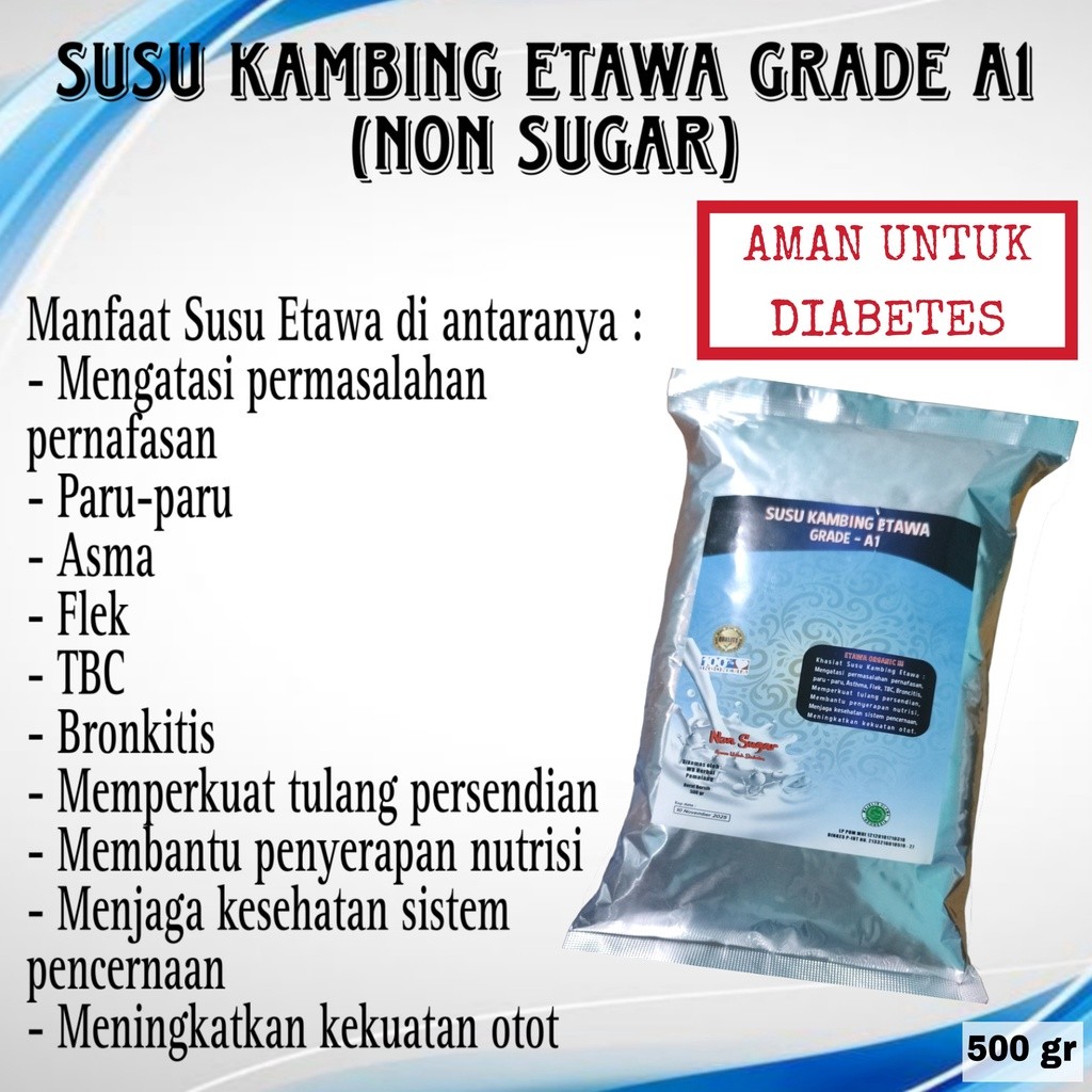 

SUSU KAMBING ETAWA GRADE A NON SUGAR 500GR AMAN UNTUK DIABETES