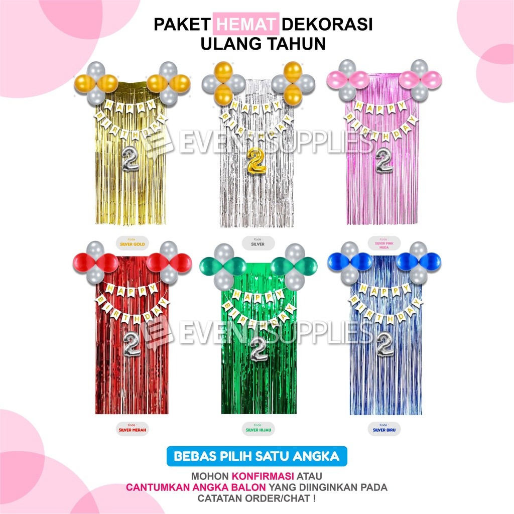 Terlengkap Paket Hemat Dekorasi Ulang Tahun Gold Hitam Pink Silver [Angka Bebas] Anak Remaja Dewasa 