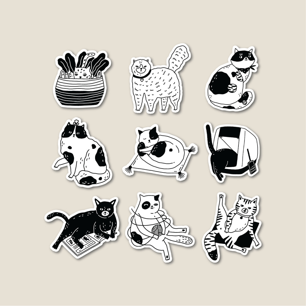 

Stiker Pack Mono Cats | Sticker Tumbler | Stiker Laptop Koper Helm