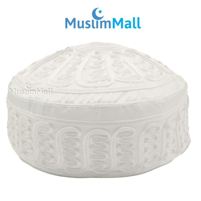Peci Macrame Hitam Style Sulam Desain Grey Wave Berkualitas - TheKufi - Putih, No.7