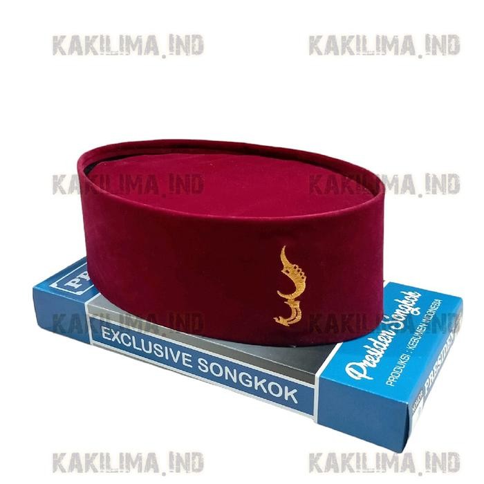 Peci Songkok Kopiah Polos Merah Logo Kujang Motif Bordir Tinggi 9cm Murah Berkualitas merk Presiden 