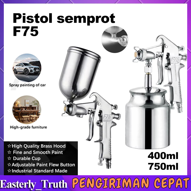 (Stok Siap) Spray Gun F75 Semprotan Cat Kompresor Tabung Atas 400ml Cat Semprot Angin Cat Minyak