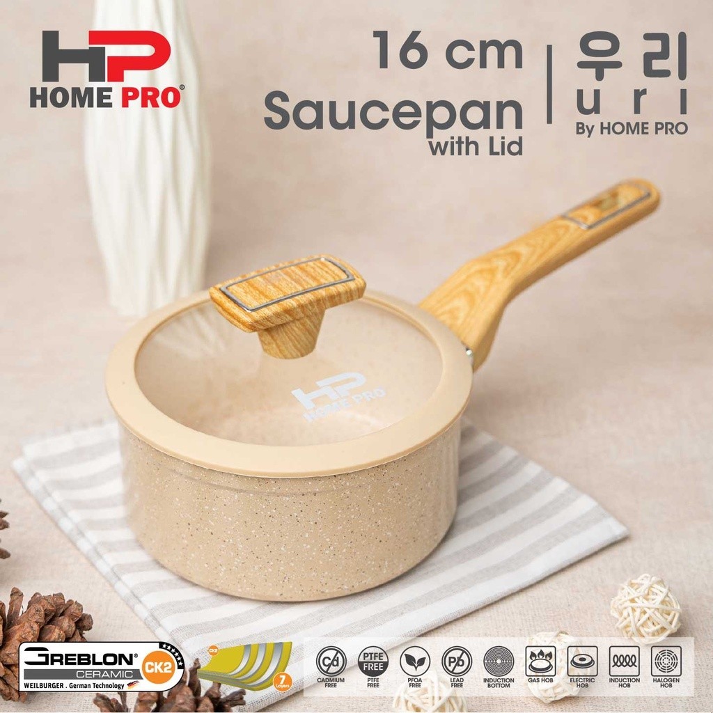 HOME PRO Uri Series Granite Ceramic Saucepan 16 cm with Lid Panci Susu Anti Lengket Milk Pot