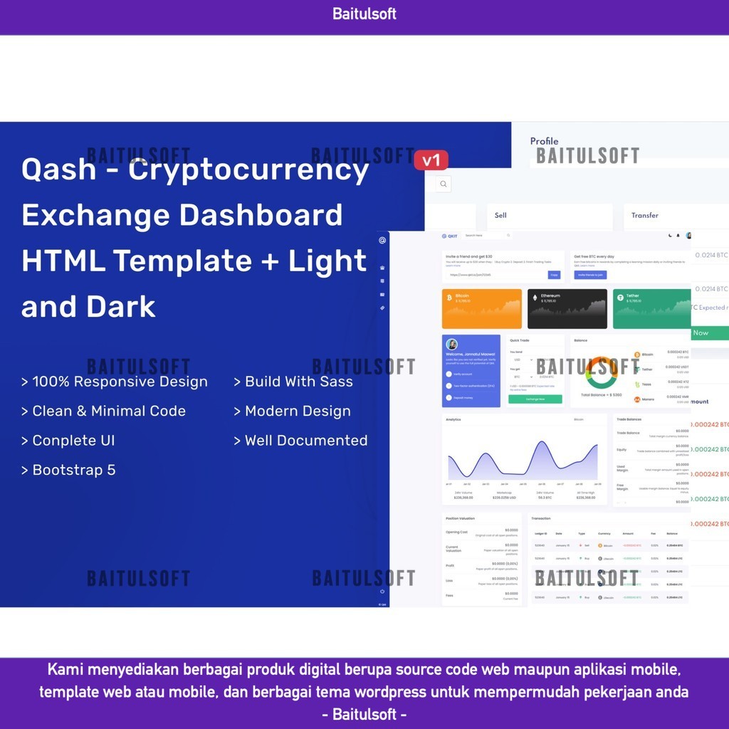 WEB TEMPLATE QASH - CRYPTOCURRENCY EXCHANGE HTML DASHBOARD D2241 BAITULSOFT