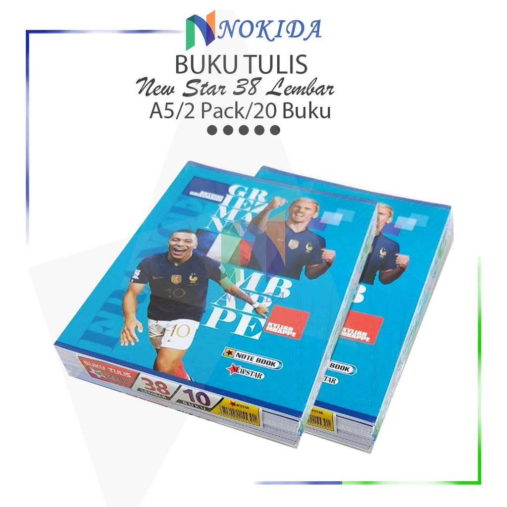 

Nokida Buku Tulis Ukuran A5 New Star 38 Lembar (2 Pack/20 Buku) / Write Book / ATK / Buku Catatan Tugas Sekolah / Buku Pendek