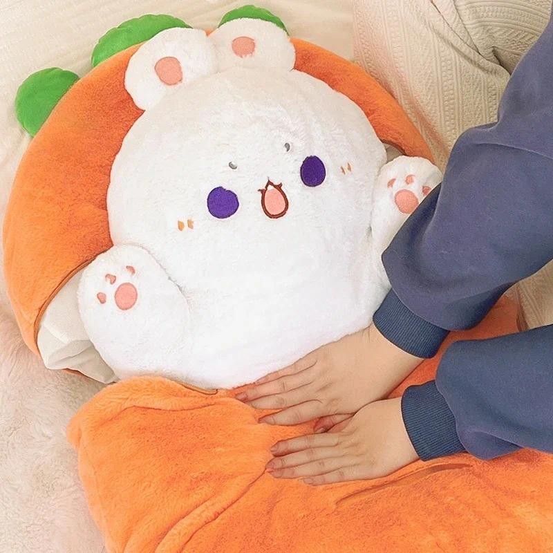 Kawaii Taiyaki Cat Plush Toy Rabbit Hing in Carrot Furry Cartoon Animals Plush Throw Pillow  ristmas