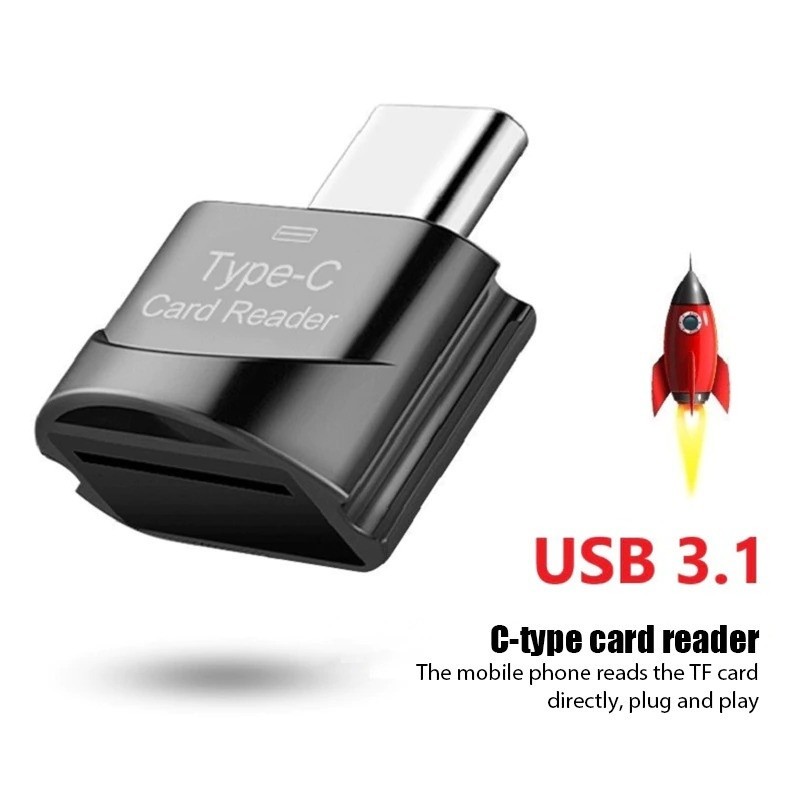 Mini OTG USB Type C to Micro SD Card Reader - Black