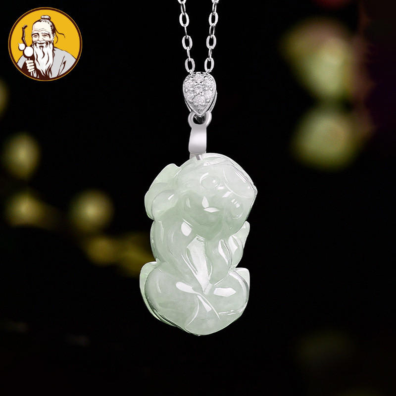 Dengan Sertifikat：Natural Sebuah jadeite, liontin Pixiu kecil S925 tatahan perak