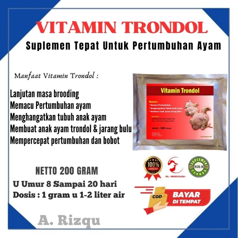 VITAMIN TRONDOL - Ayam Gemuk dan Trondol Jarang Bulu - SUPLEMEN dan VITAMIN AYAM BROILER - MASA PERT