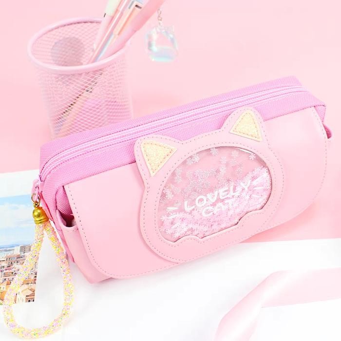

AHHA OMYGOOSE PENCIL CASE ANAK KARAKTER KUCING / TEMPAT PENSIL KANVAS GLITTER / DCW 079 - CAT PINK