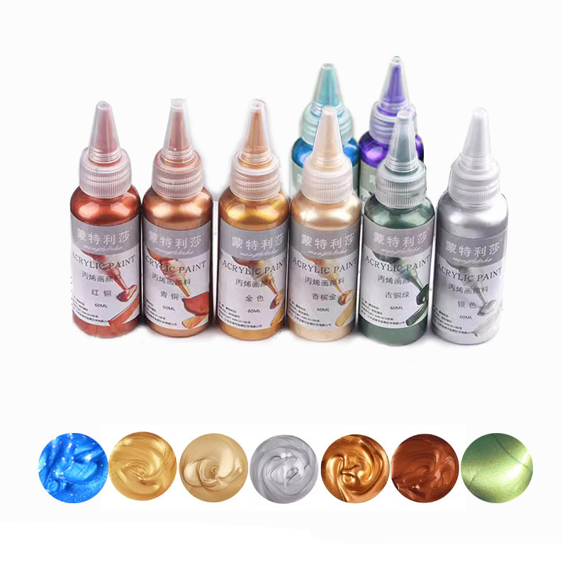 

Golden Gypsum Doll Acrylic Paint Glass Painting Pigment 60ml Gold Silver Pearlescent Metallic Wall Painting Stone DIY Supplies