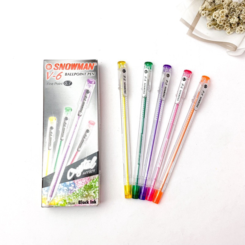 

(12 PCS) Pulpen Snowman V6 Crystal Series 0.7mm - Ballpoint Bolpen Bolpoin Snowman V-6 V6 V 6 0.7 mm