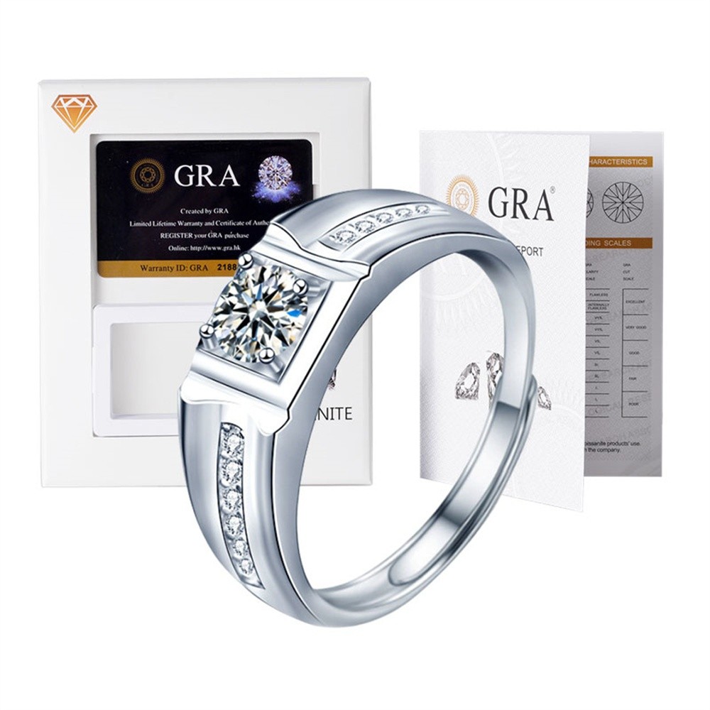 LOVETIA Cincin Asli Moissanite Desain Square Perak 925 untuk Pria Sertifikat GRA XJZ038