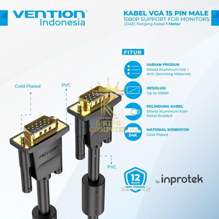 Vention Kabel VGA 15 Pin 1080P FULL HD Monitor ASUS SAMSUNG LG DAE