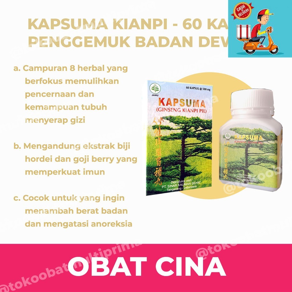 

PROMO DISKON Kapsuma Kian Pi BPOM Isi 60 Kapsul - Obat Cina Penggemuk Badan Dewasa