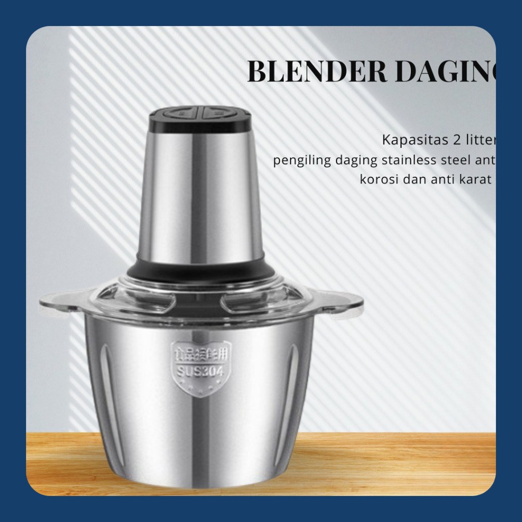 Blender Daging Choper Portable 2in1 4 Mata Pisau Stainles steel