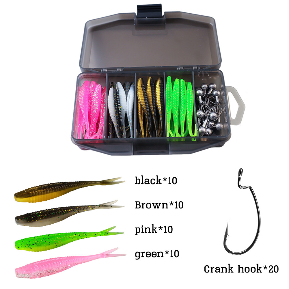 61Pcs Umpan Soft Lure 1 Set Box, Kotak Umpan Pacning Ikan / Umpan Pancing Tiruan Bentuk Ikan Bahan K