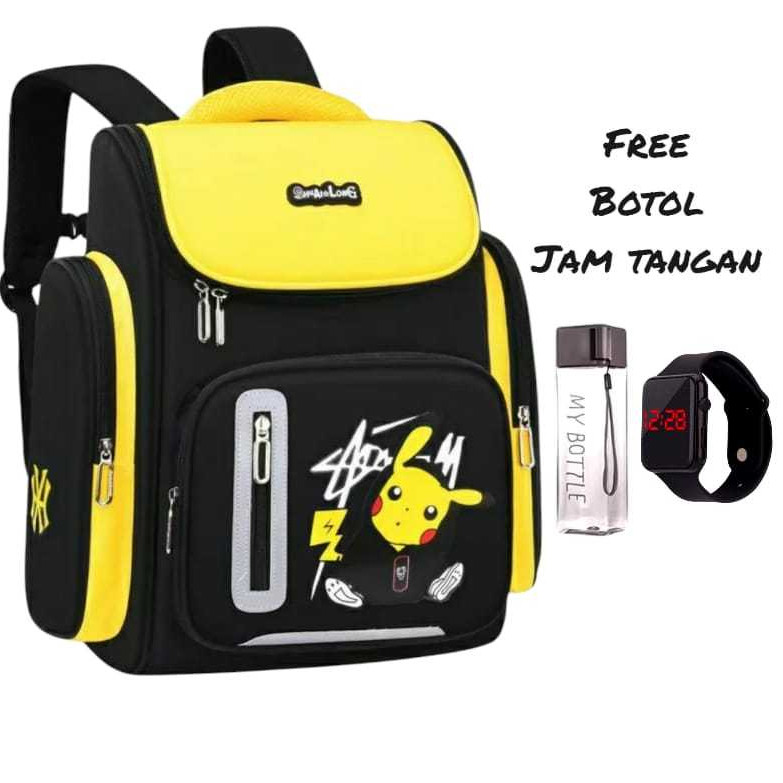BROMSUNSHOP  Tas Ransel Pikachu Free My Bottle/Tas Sekolah Anak Tk Sd Kelas 1 Dan 2/Tas Sekolah Anak