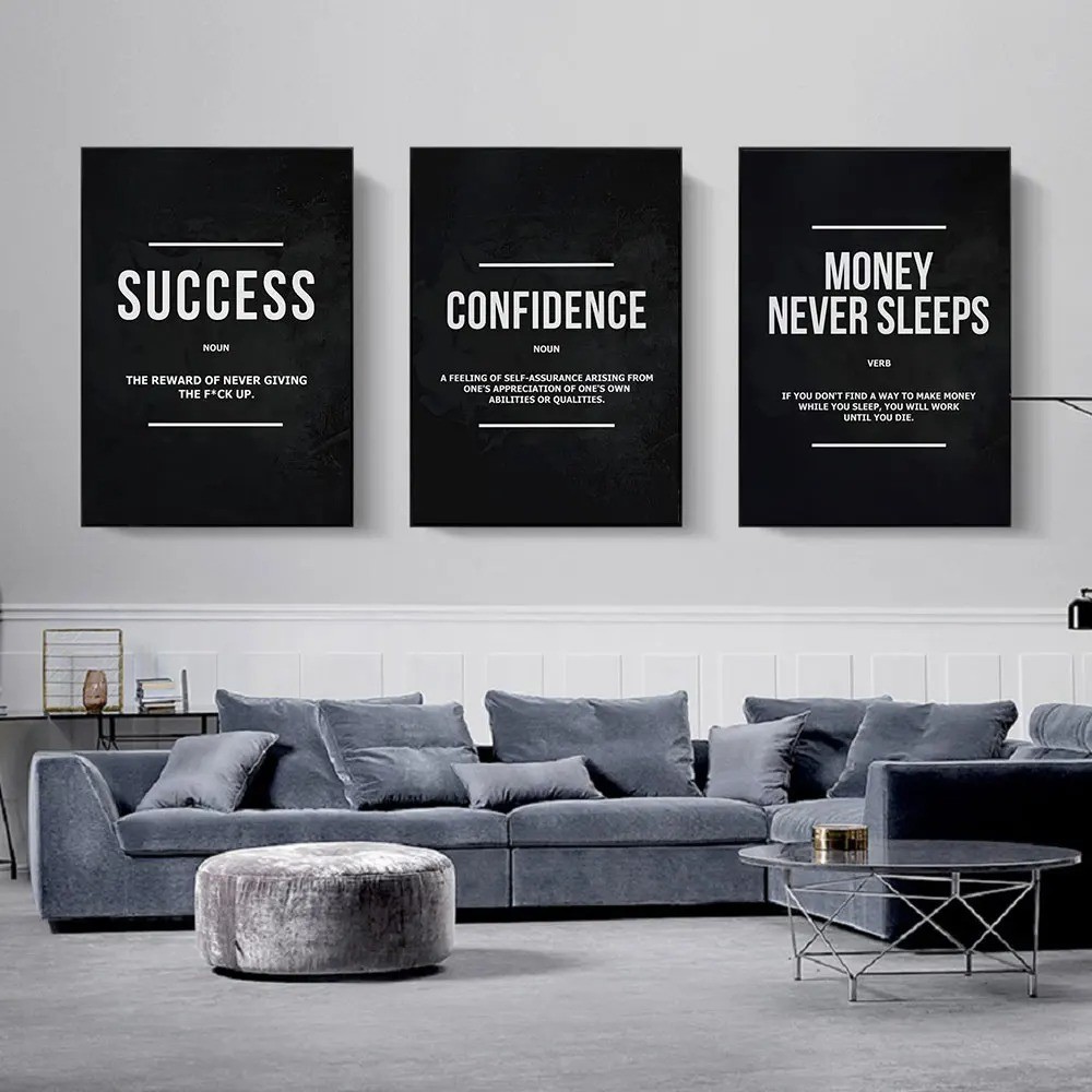 

Inspirational Quotes Poster Wall Art Money Never Sleeps Motivational Canvas Print Picture Painting for Office Hallway Home Decor