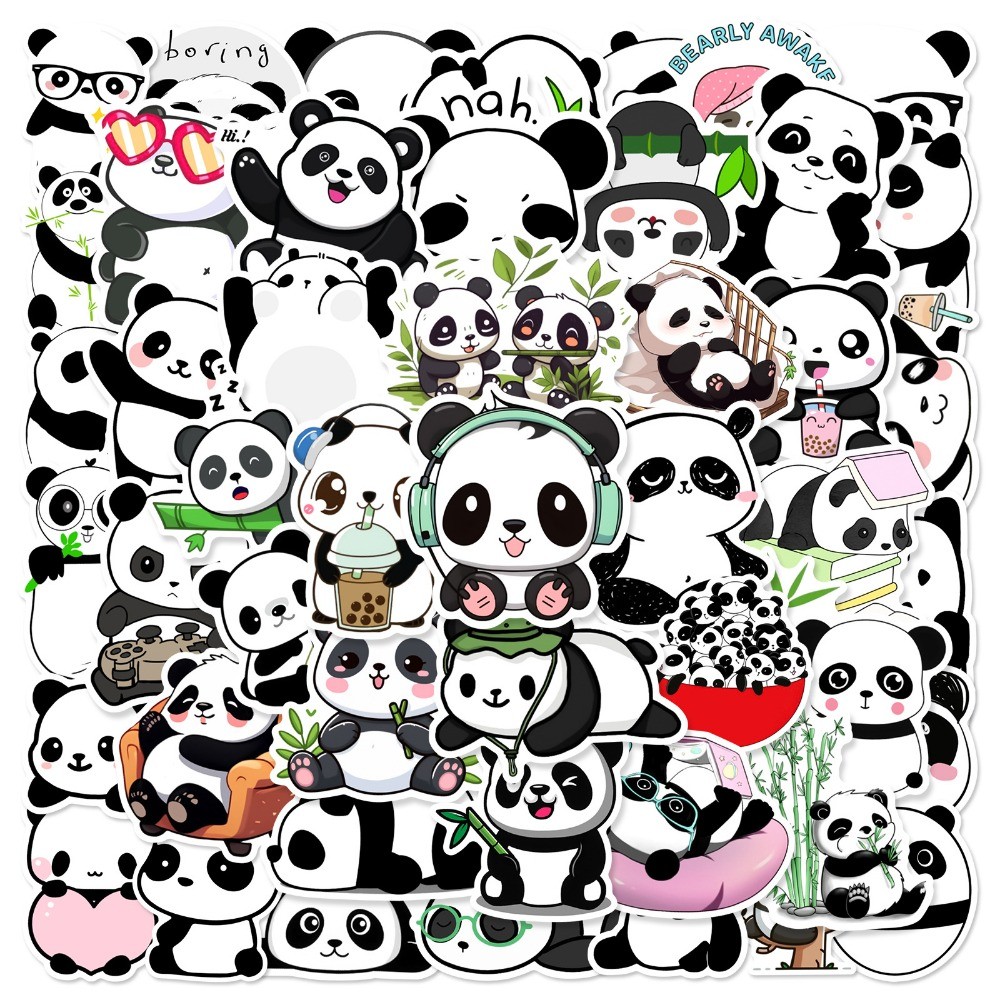 

10/25/50pcs Cute Panda Cartoon Stickers for DIY Travel Luggage Notebook Guitar Laptop Phone Stationery Water Bottle