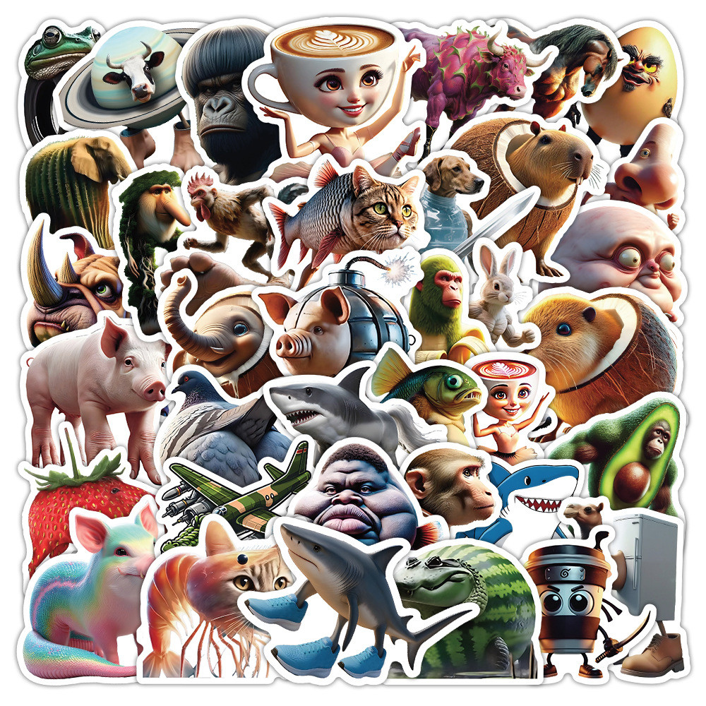 

10/50PCS Abstract Animal Stickers Tung Tung Sahur Italian Brainrot Animals Cartoon Decal DIY Luggage Phone Cup Guitar Kid Toys