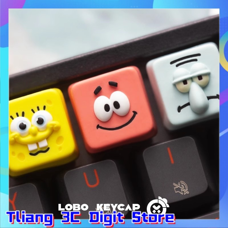 Anime Keycaps Cartoon Series Themed Keycaps Yellow Sponge Red Star Personalized Resin Art Keycaps Me